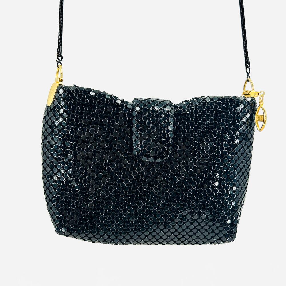 Vintage 70s Pacific Express Mesh Black Gold Hardware Shoulder Bag